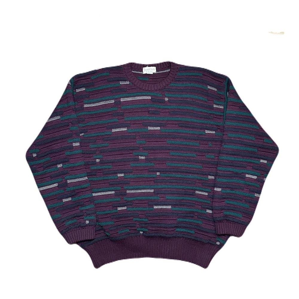 VTG Tricots St Raphael 3D Knit Sweater XL Wool Abstract Uruguay Purple Green